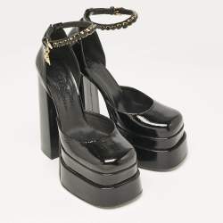 Versace Black Leather Medusa Aevitas Double Platform Pumps Size 40
