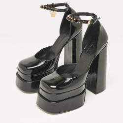 Versace Black Leather Medusa Aevitas Double Platform Pumps Size 40