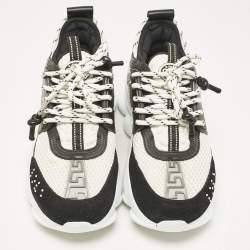 Versace Black/White Leather and Mesh Chain Reaction Sneakers Size 39