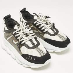Versace Black/White Leather and Mesh Chain Reaction Sneakers Size 39