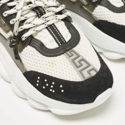 Versace Black/White Leather and Mesh Chain Reaction Sneakers Size 39