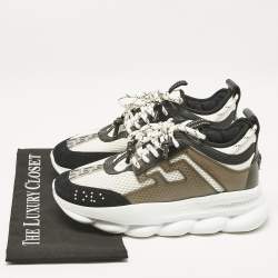 Versace Black/White Leather and Mesh Chain Reaction Sneakers Size 39
