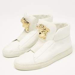 Versace White Leather Palazzo High Top Sneakers Size 41