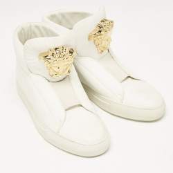 Versace White Leather Palazzo High Top Sneakers Size 41