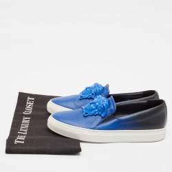 Versace Black/Blue Leather Palazzo Medusa Slip-On Sneakers Size  36