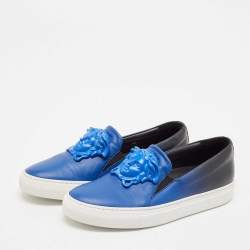 Versace Black/Blue Leather Palazzo Medusa Slip-On Sneakers Size  36