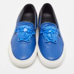 Versace Black/Blue Leather Palazzo Medusa Slip-On Sneakers Size  36