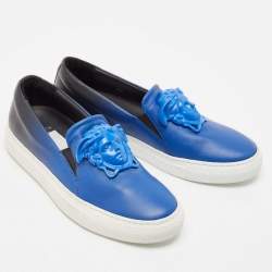 Versace Black/Blue Leather Palazzo Medusa Slip-On Sneakers Size  36