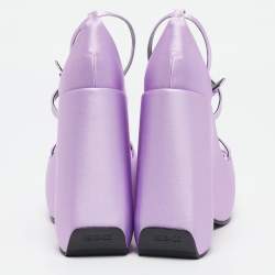 Versace Purple Satin Platform Wedge Ankle Strap Sandals Size 37