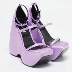 Versace Purple Satin Platform Wedge Ankle Strap Sandals Size 37