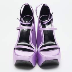 Versace Purple Satin Platform Wedge Ankle Strap Sandals Size 37