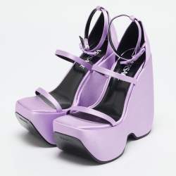 Versace Purple Satin Platform Wedge Ankle Strap Sandals Size 37