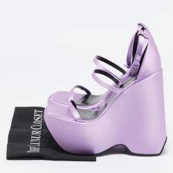 Versace Purple Satin Platform Wedge Ankle Strap Sandals Size 37