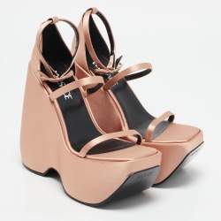 Versace Gold Satin Platform Wedge Sandals Size 37