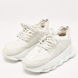 Versace White Suede and Leather Chain Reaction Sneakers Size 39