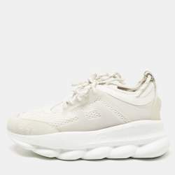 Versace White Suede and Leather Chain Reaction Sneakers Size 39