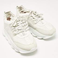Versace White Suede and Leather Chain Reaction Sneakers Size 39