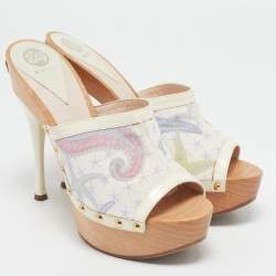 Pre Owned القباقيب فيرساتشي قماش متعدد الألوان وجلد لامع مقاس 38.5