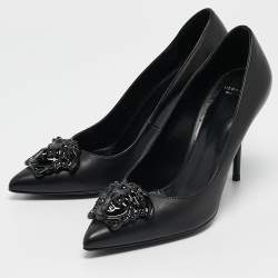 Versace Black Leather Medusa Pumps Size 38.5