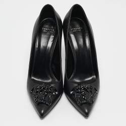 Versace Black Leather Medusa Pumps Size 38.5