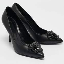 Versace Black Leather Medusa Pumps Size 38.5