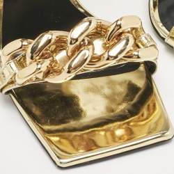 Versace Gold Patent Leather Medusa Chain Ankle Strap Sandals Size 35