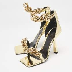 Versace Gold Patent Leather Medusa Chain Ankle Strap Sandals Size 35