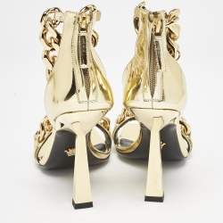 Versace Gold Patent Leather Medusa Chain Ankle Strap Sandals Size 35