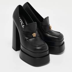 Versace Black Leather Medusa Aevitas Double Platform Pumps Size 41