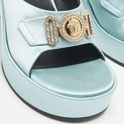 Versace Mint Green Satin Medusa Biggie Mules Size 40