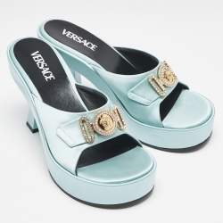 Versace Mint Green Satin Medusa Biggie Mules Size 40