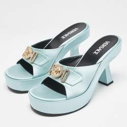 Versace Mint Green Satin Medusa Biggie Mules Size 40