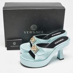 Versace Mint Green Satin Medusa Biggie Mules Size 40