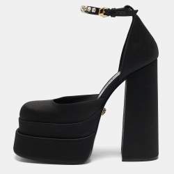 Versace Black Satin Medusa Aevitas Double Platform Pumps Size 40