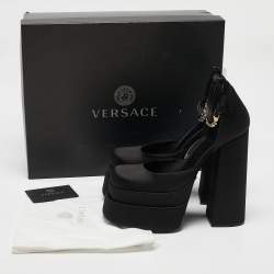 Versace Black Satin Medusa Aevitas Double Platform Pumps Size 40