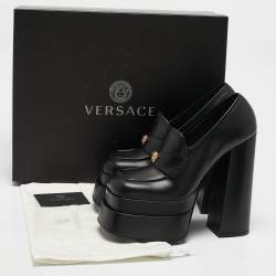 Versace Black Leather Juno Platform Pumps Size 41