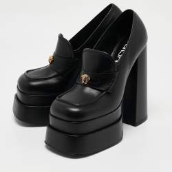 Versace Black Leather Juno Platform Pumps Size 41