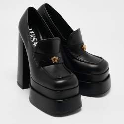 Versace Black Leather Juno Platform Pumps Size 41