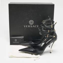 Versace Black Leather Decollete Triple Ankle Strap Pumps Size 37