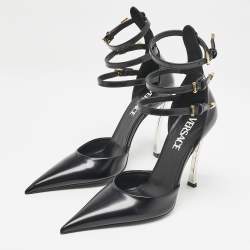 Versace Black Leather Decollete Triple Ankle Strap Pumps Size 37