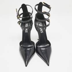 Versace Black Leather Decollete Triple Ankle Strap Pumps Size 37