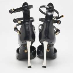 Versace Black Leather Decollete Triple Ankle Strap Pumps Size 37