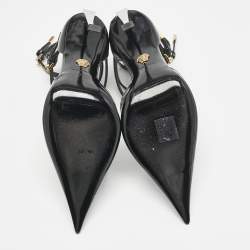 Versace Black Leather Decollete Triple Ankle Strap Pumps Size 37