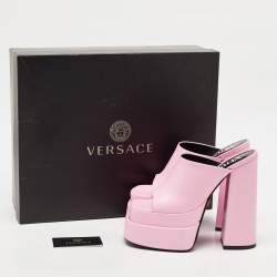 Pre Owned Versace Pink Leather Aevitas Double Platform Mules Size 38