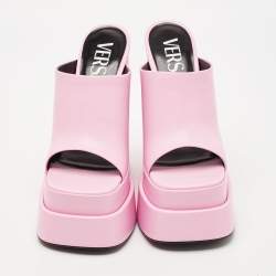 Pre Owned Versace Pink Leather Aevitas Double Platform Mules Size 38