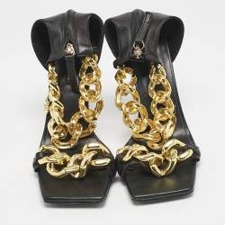 Pre Owned صندل فيرساتشي ميدوسا جلد رصاصي ميتالك سير كاحل بسلسلة مقاس 38