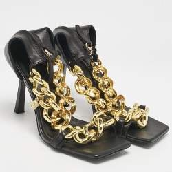 Pre Owned صندل فيرساتشي ميدوسا جلد رصاصي ميتالك سير كاحل بسلسلة مقاس 38