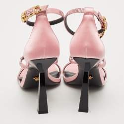 Versace Pink Satin Safety Pin Ankle Strap Sandals Size 39