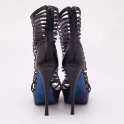 مملوكة مسبقًا حذاء بوت كاحل فرساتشي قفصي نعل سميك مقدمة مفتوحة جلد لامع ذهبي غير لامع ميتالك/ أسود مقاس 41