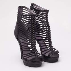 مملوكة مسبقًا حذاء بوت كاحل فرساتشي قفصي نعل سميك مقدمة مفتوحة جلد لامع ذهبي غير لامع ميتالك/ أسود مقاس 41